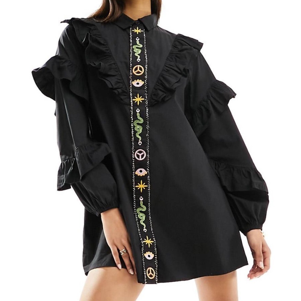 Neverfullydressed long sleeve embroidered shirt dress